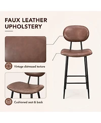 Set of 2 Counter Height Bar Stools, Upholstered Leather Seat with High Backrest, Sturdy Metal Legs, Modern Kitchen Island Chairs, Dark Brown