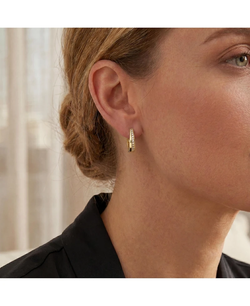 14k Yellow Gold Plated Hoop Earrings with Clear Cubic Zirconia