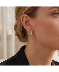 14k Yellow Gold Plated Hoop Earrings with Clear Cubic Zirconia