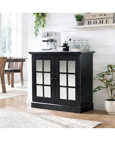 Clihome Modern Mdf Storage Cabinet with 2 Acrylic Mirror Doors, Adjustable Shelves, Metal Handles