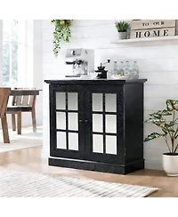 Clihome Modern Mdf Storage Cabinet with 2 Acrylic Mirror Doors, Adjustable Shelves, Metal Handles