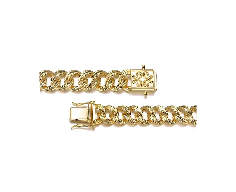 Rachel Glauber Men's Unique 14K Gold Plated Ornate Curb Link Chain Bracelet