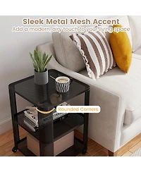 Gymax 3-Tier End Table With Wheels Rolling Side Table With Open Storage Shelves Metal Frame