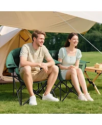 Mooncool Padded Camping Chair Portable Heavy Duty Arm Chairs with Side Pockets Cup Holder