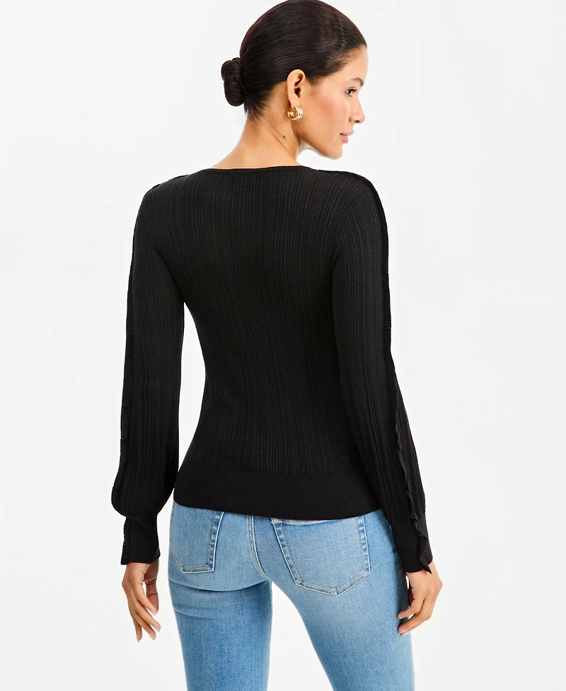 I.n.c. International Concepts Women's Ruffle-Trim Rib-Knit Sweater, Macy's Exclusive