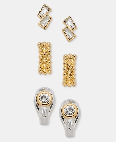 Anne Klein Baguette, Textured & Stone Earrings, 3-Pc. Set