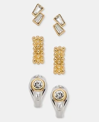 Anne Klein Baguette, Textured & Stone Earrings, 3-Pc. Set
