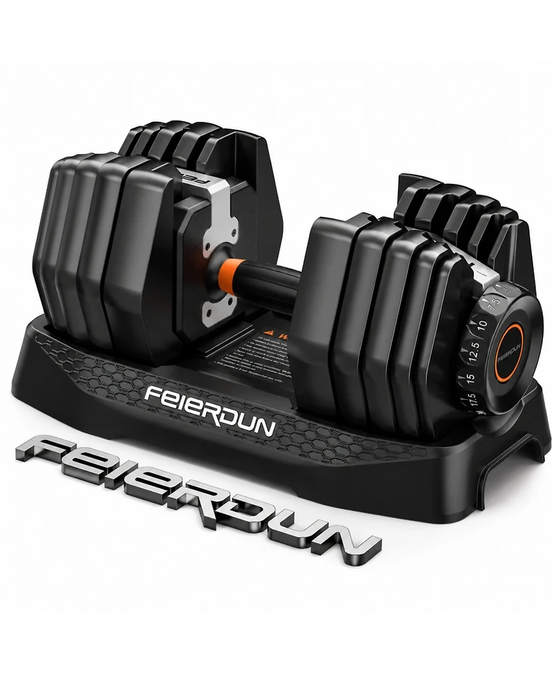 Fed Fitness DB1 Single Adjustable Dumbbell, 15-in-1 QuickDial 52.5lb, with Storage Box and App, Home Gym Weights for Hiit and Drop Set
