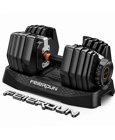 Fed Fitness DB1 Single Adjustable Dumbbell, 15-in-1 QuickDial 52.5lb, with Storage Box and App, Home Gym Weights for Hiit and Drop Set