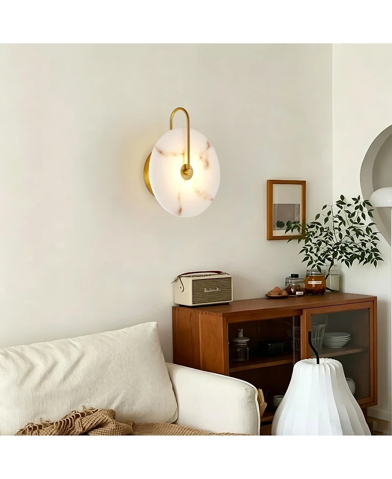 Midola Round Alabaster Wall Sconce, Natural Marble Lampshade, Hardwired Circular Sconce Led Modern Wall Lamp for Bedroom, Stairs, Living Room