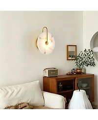 Midola Round Alabaster Wall Sconce, Natural Marble Lampshade, Hardwired Circular Sconce Led Modern Wall Lamp for Bedroom, Stairs, Living Room