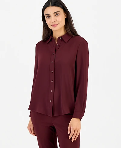 Anne Klein Essentials Petite High-Low Long-Sleeve Blouse
