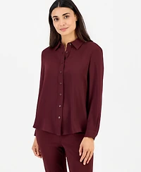 Anne Klein Essentials Petite High-Low Long-Sleeve Blouse