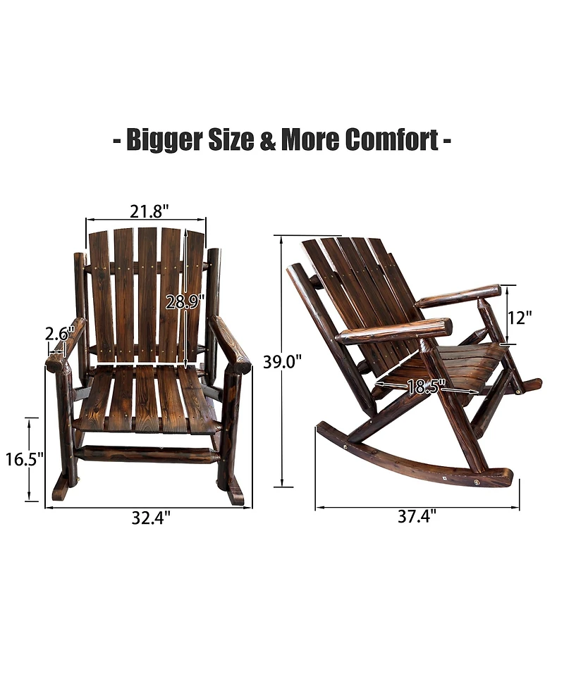 2 Piece Hips All-Weather Outdoor Glider Chair, Single Patio Rocker with Removable Cup Holders