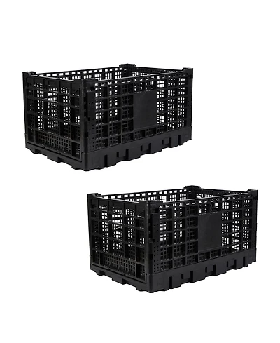 Gaomon 2PCS Stackable Collapsible Heavy Duty Plastic Storage Organizer Crate for Outdoor Office, Home, School, Camping