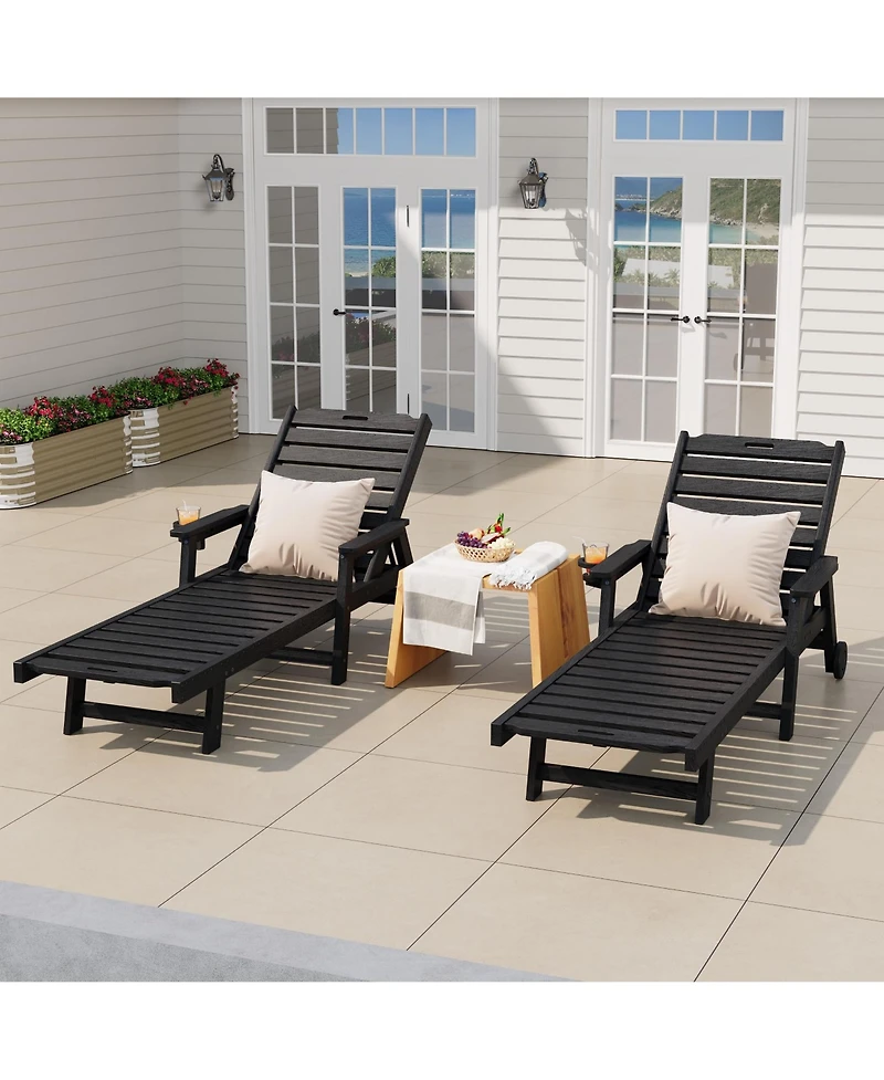 homfan Patio Chaise Lounge Set of 4, Hdpe Chair with Rolling Wheels, Cup Holder, 5-Position Backrest, All-Weather Lounger for Poolside