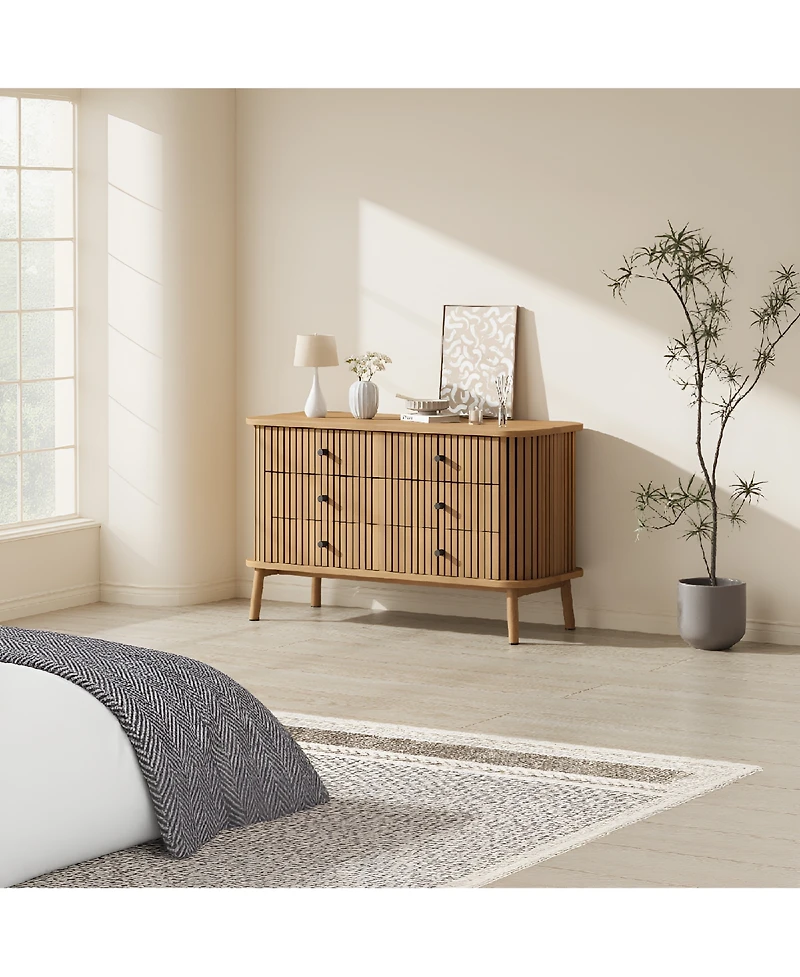 homfan Fluted Farmhouse-Modern Dresser with Metal Legs, Space-Saving Bedroom Storage Chest with Multiple Drawers, Easy Assembly