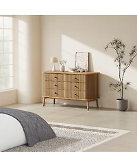 homfan Fluted Farmhouse-Modern Dresser with Metal Legs, Space-Saving Bedroom Storage Chest with Multiple Drawers, Easy Assembly