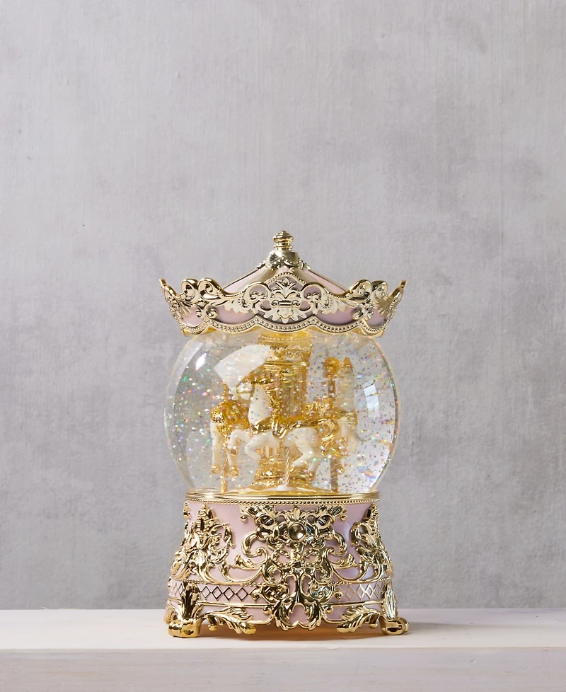 Holiday Lane Opulence Gold and Pink Carousel Water Globe, Macy's Exclusive