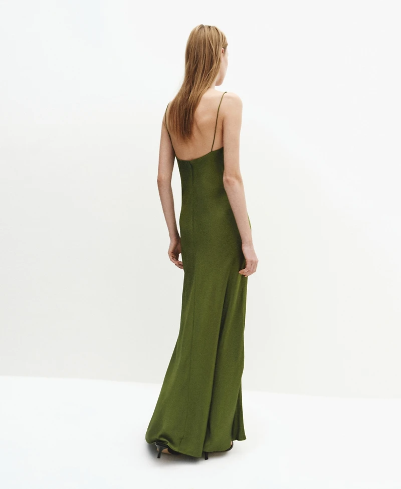 Mango Women's Gathered V-Neckline Satin Dress