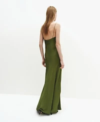 Mango Women's Gathered V-Neckline Satin Dress