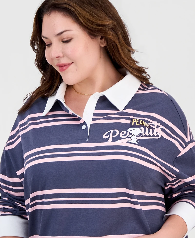 Love Tribe Trendy Plus Snoopy Striped Rugby Shirt