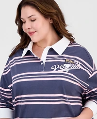Love Tribe Trendy Plus Snoopy Striped Rugby Shirt