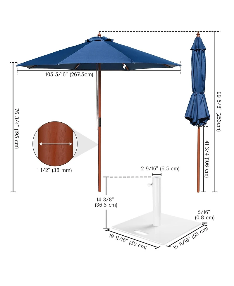 Yescom 9FT Solid Wood Patio Umbrella with Base Included Stand for Outdoor Event Rental Resort Wedding Party Restaurant Navy Blue