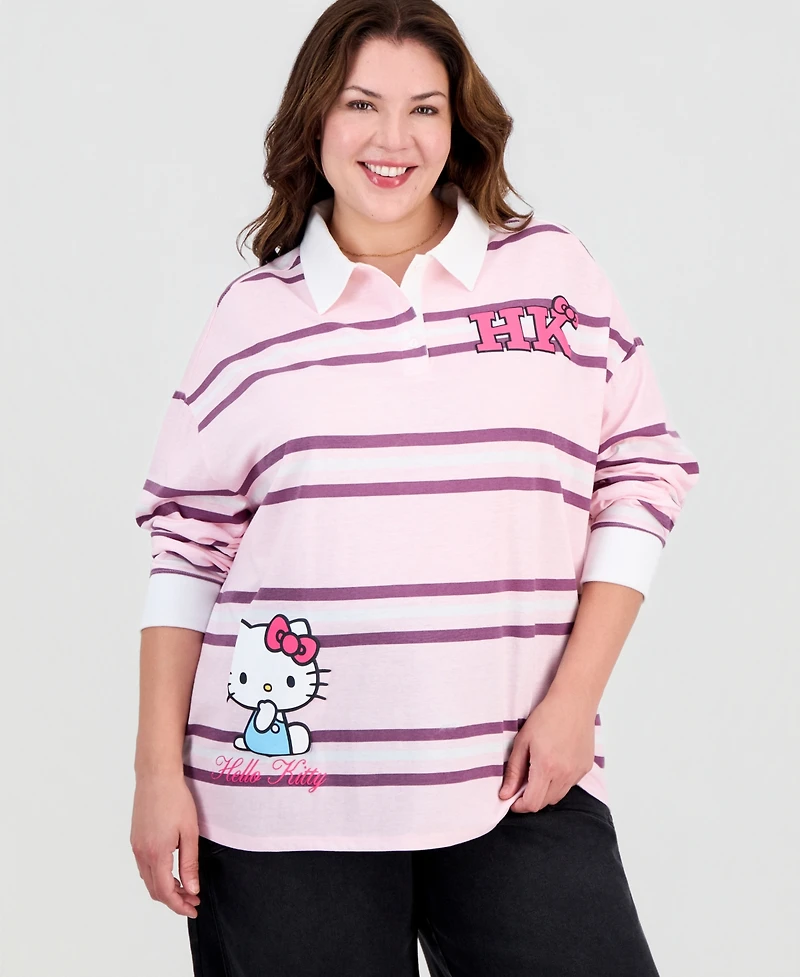Love Tribe Trendy Plus Hello Kitty Striped Rugby Shirt