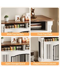 63" Large Dog Crate for 2 Dogs, Roman Column Kennel with Open Storage Small Medium Cage Table Tv Stand, Entertainment Center