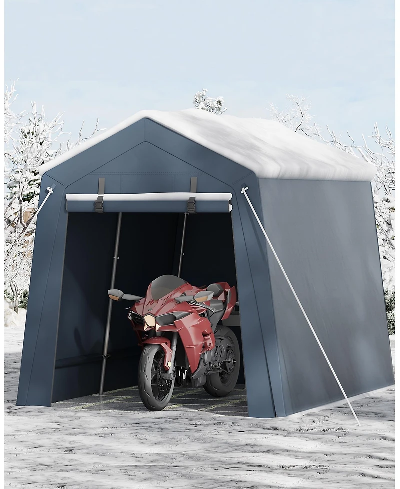 homfan 7x10 ft Portable Outdoor Storage Shed, Waterproof and Uv-Resistant Garage Tent with Roll Up Doors for Motorcycle, Bike, Equipment