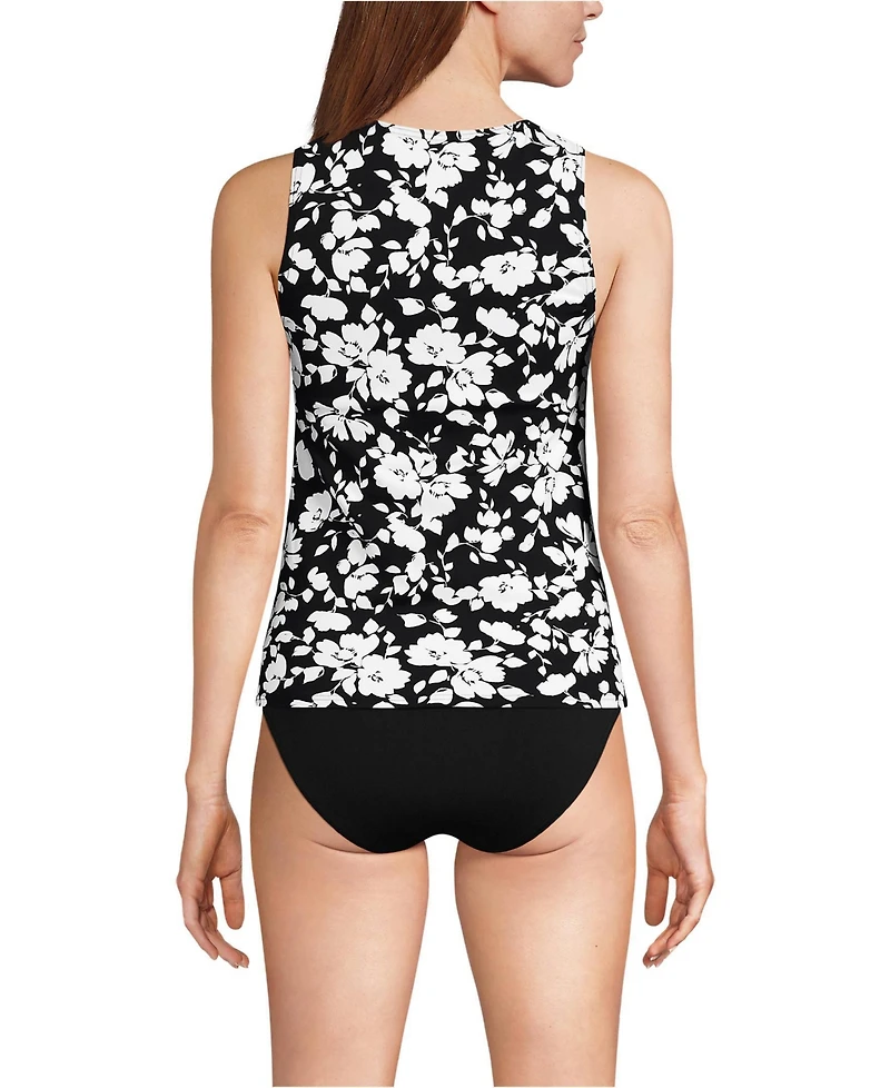 Lands' End Women's D-Cup Chlorine Resistant High Neck Upf 50 Modest Tankini Swimsuit Top