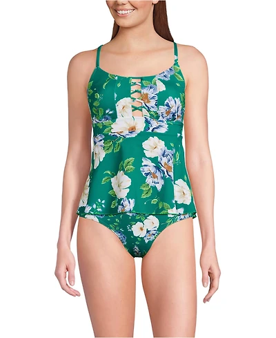 Lands' End Women's Lace-up Flutter Tankini Swimsuit Top