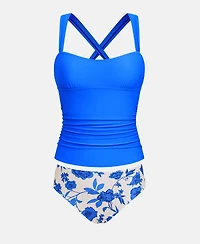 Cupshe Women's V-Neck Cross-Back Tankini Set with Reversible Bottom