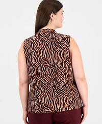 Anne Klein Plus Animal-Print Sleeveless Wrap Top