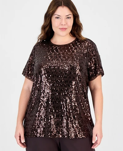Anne Klein Plus Size Sequin Crewneck T-Shirt