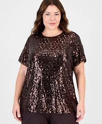 Anne Klein Plus Size Sequin Crewneck T-Shirt