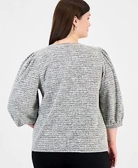 Anne Klein Essentials Plus Crew Neck Boucle 3/4-Length Balloon Sleeve Sweater