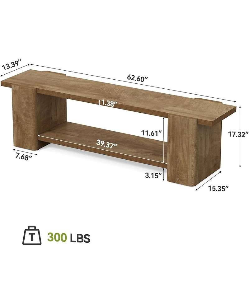 Tribesigns Wood Entryway Bench: 63" end of bed bench with storage shelf. Farmhouse shoe bench for entryway, dining room, hallway.