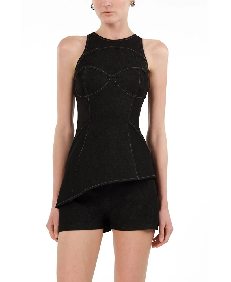 Nocturne Women's Halter Neck Denim Bustier Top