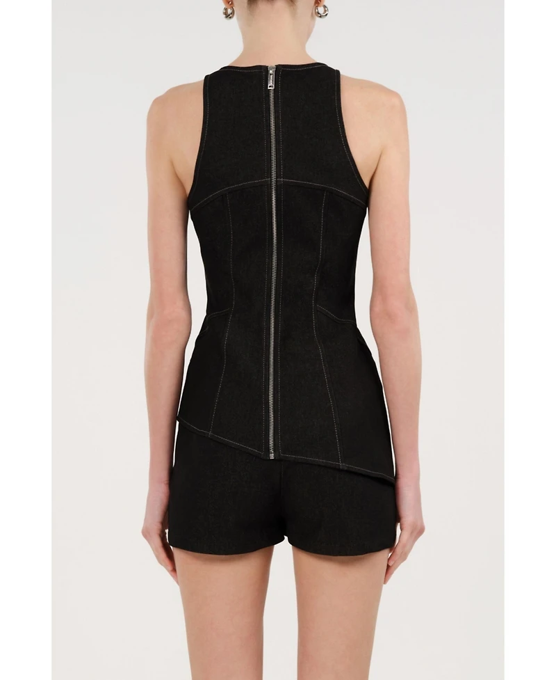 Nocturne Women's Halter Neck Denim Bustier Top