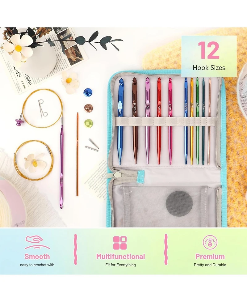 Aeelike Interchangeable Tunisian Crochet Hooks Set, 12 Sizes with Cables 3.0mm - 10.0mm Smooth Ergonomic Hook for Making Blanket Scarves, Ideal Gift