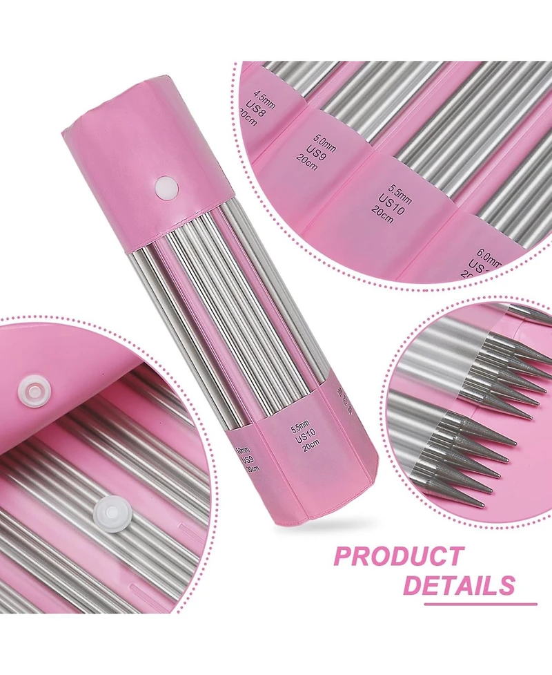 Aeelike 55-Piece Double Pointed Knitting Needles Set, 11 Sizes, 2mm to 6mm, Stainless Steel Short Knitting Needles
