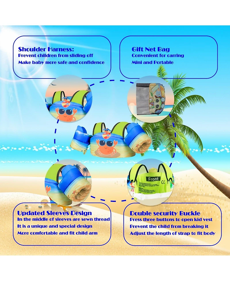 Aofar Kids Swim Vest Arm Floaties Learning Aid 2-6 Years