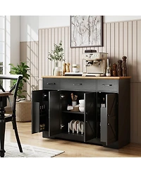 Homcom Farmhouse Sideboard with Soft-Close Hinges, Kitchen Buffet Cabinet