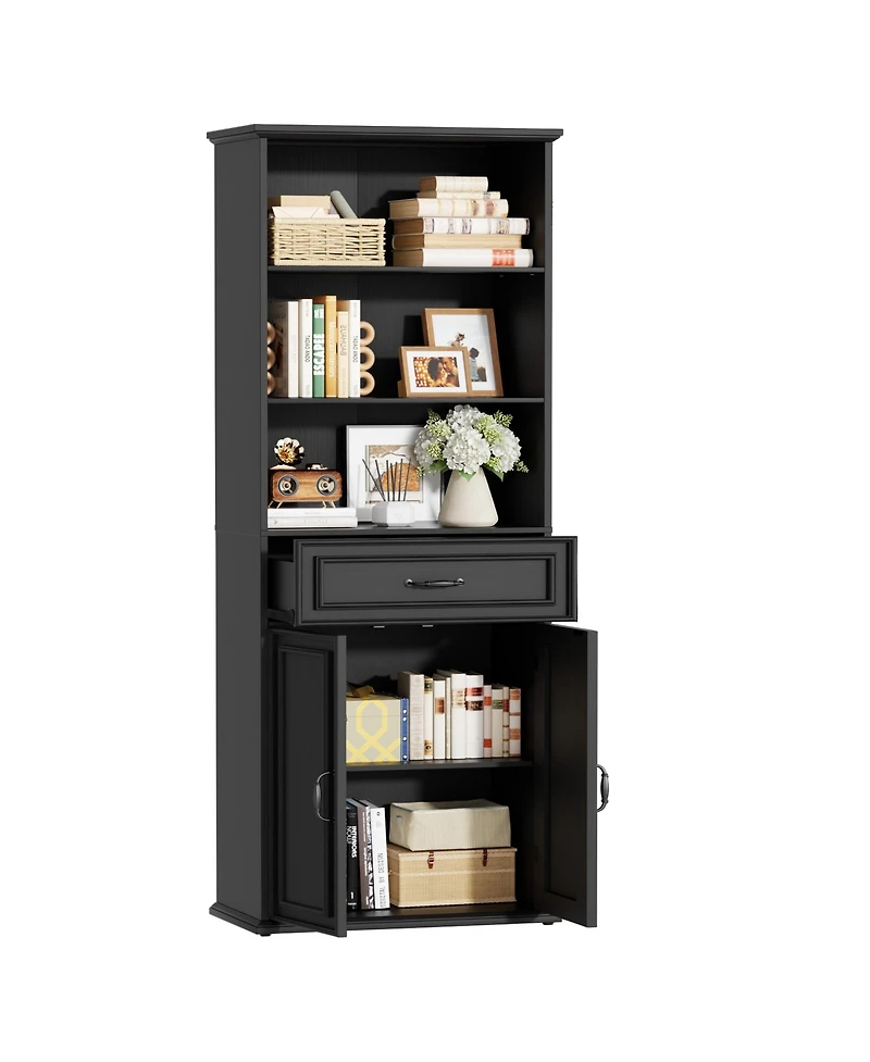 Aheaplus 80-In Tall Bookcase with Wood Drawers and Display Shelving
