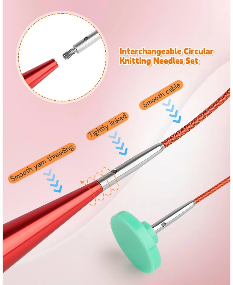 Aeelike Interchangeable Knitting Needle Set with Circular Cable for Crafters, 13 Circular Knitting Needles with 4 Cables, 3-10 mm