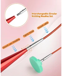 Aeelike Interchangeable Knitting Needle Set with Circular Cable for Crafters, 13 Circular Knitting Needles with 4 Cables, 3-10 mm
