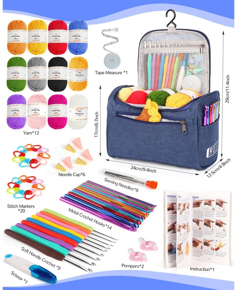 Aeelike Crochet Kit for Beginners - 23 Crochet Hooks, 655 Yards Yarn Set with Instruction, Bag and Accessories