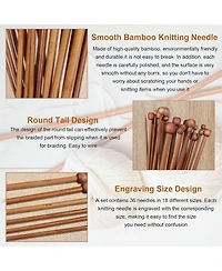 Aeelike 18 Pairs Bamboo Knitting Needles Set - 10 Inches Wooden Single Point Needles with Roll Bag - Portable Knitting Needle Set for Beginners